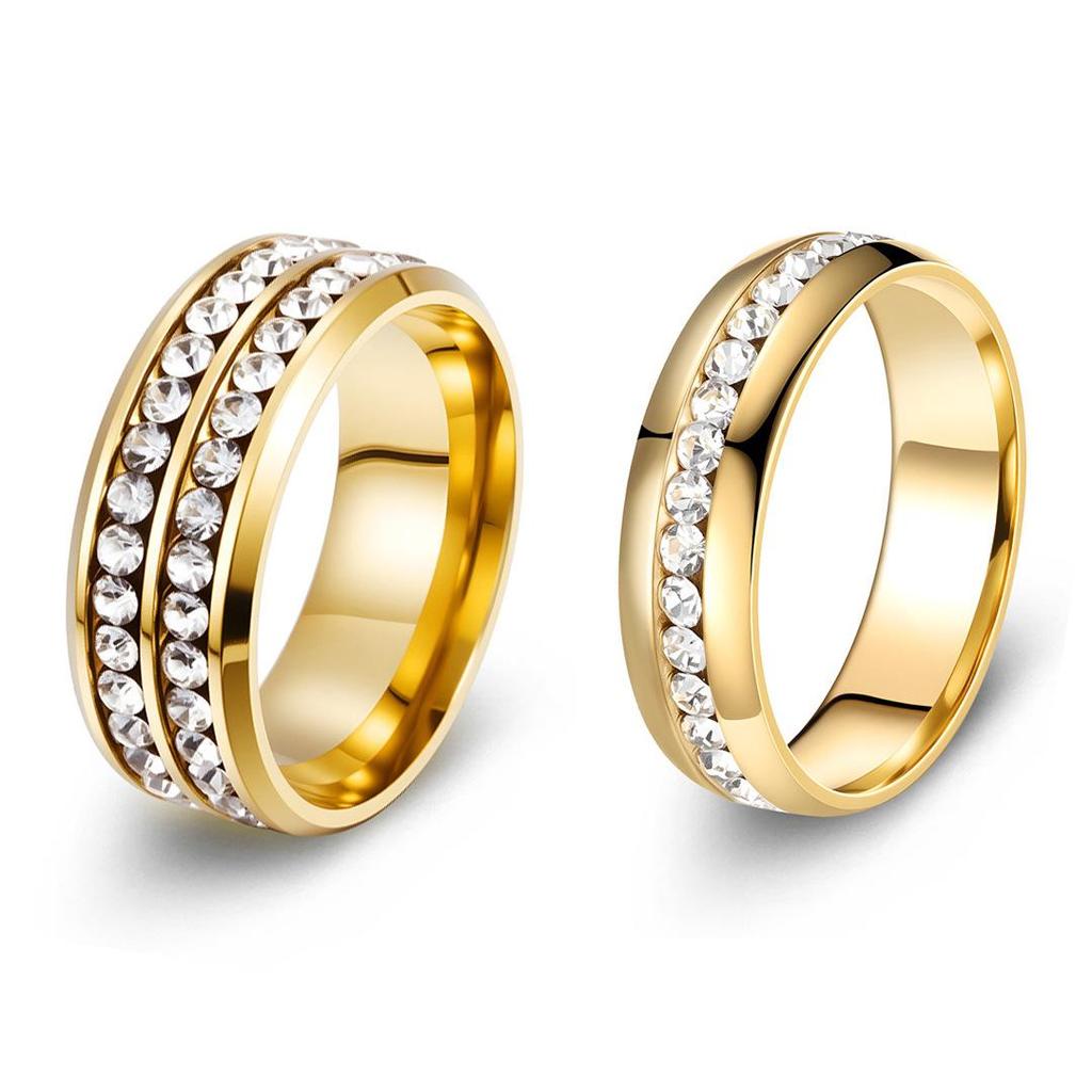 Titanium Steel Retro Couple Rings with Row of Diamonds