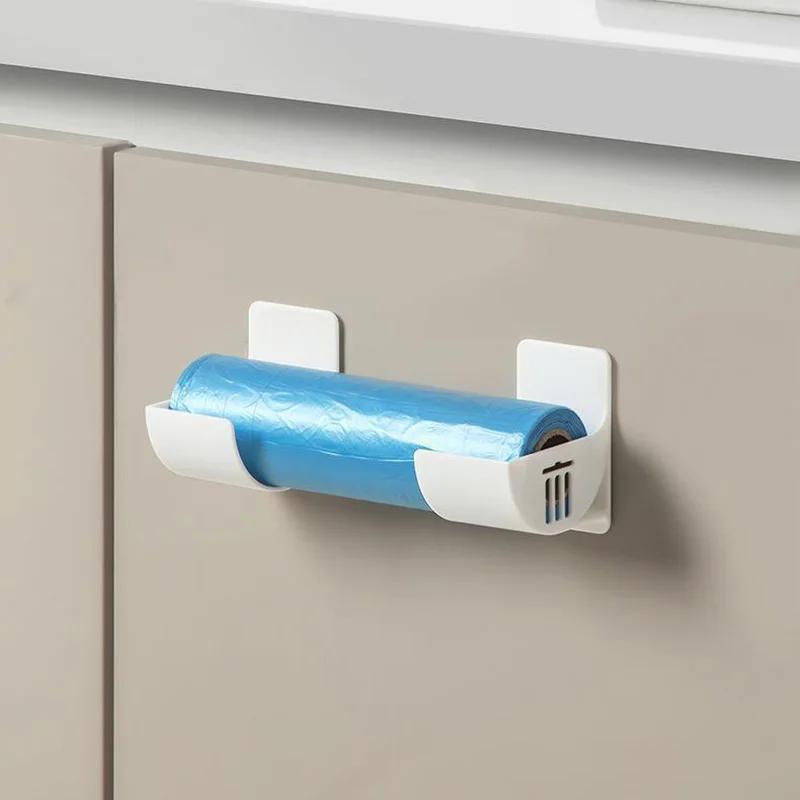 2/4 pièces Plateau de Rangement de Cuisine sans Perçage Support Mural Plastique Poly Support Rouleau Sac Poubelle Sacs Déchets Support Rouleau Film Fraîcheur pour Placard