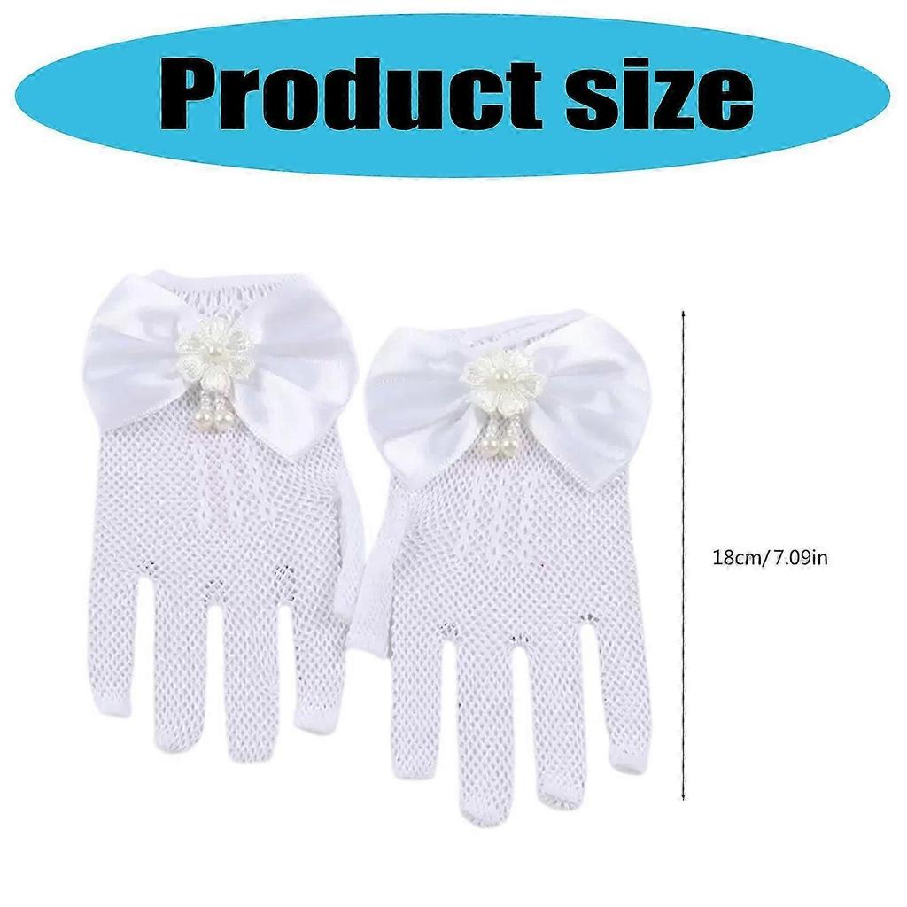 Bowknot Flower Lace Gloves for Girls Comfortable Short Gloves for School Girl Dancing Parties and Formal Occasion Wear