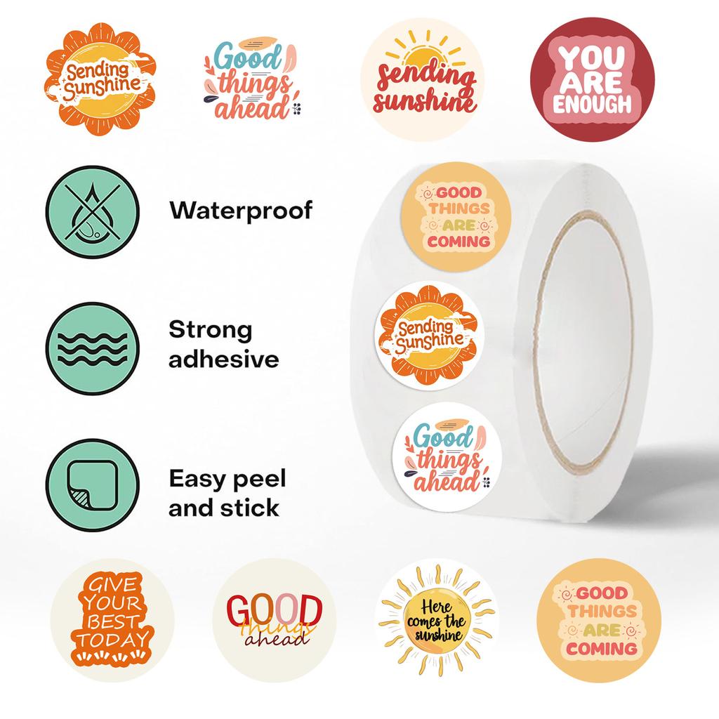 500 Sheets/roll Roll Stickers Tape Sunny Phrase Stickers Manual Account Material Decorative Envelope Seal Stickers