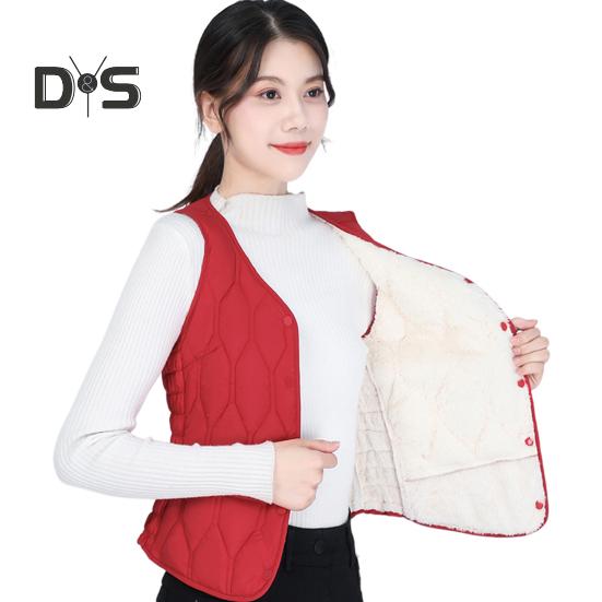 Wintermantel für Damen, Lagenlook, dünn, gepolstert, Knopfverschluss, V-Ausschnitt, ärmellos, einfarbig, winddicht, wärmespeichernd, Outdoor-Daunenmantel