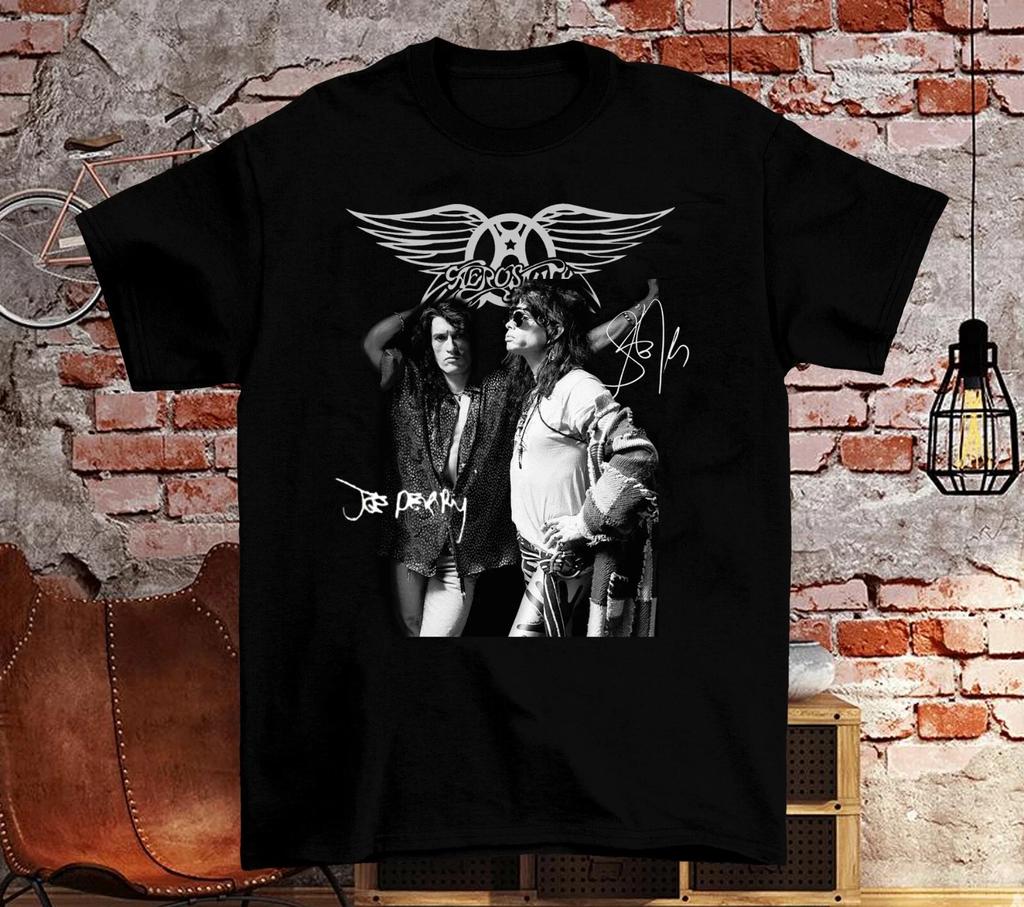 Aerosmith -Joe Perry- Steven Tyler Signature Black All Size S-5XL 100% Cotton T-shirt Mens Tees Top