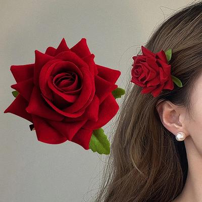 Retro Rot Rosa Rose Blume Edel Elegant Modisch Haarnadel Seite Clip Haar Zubehör