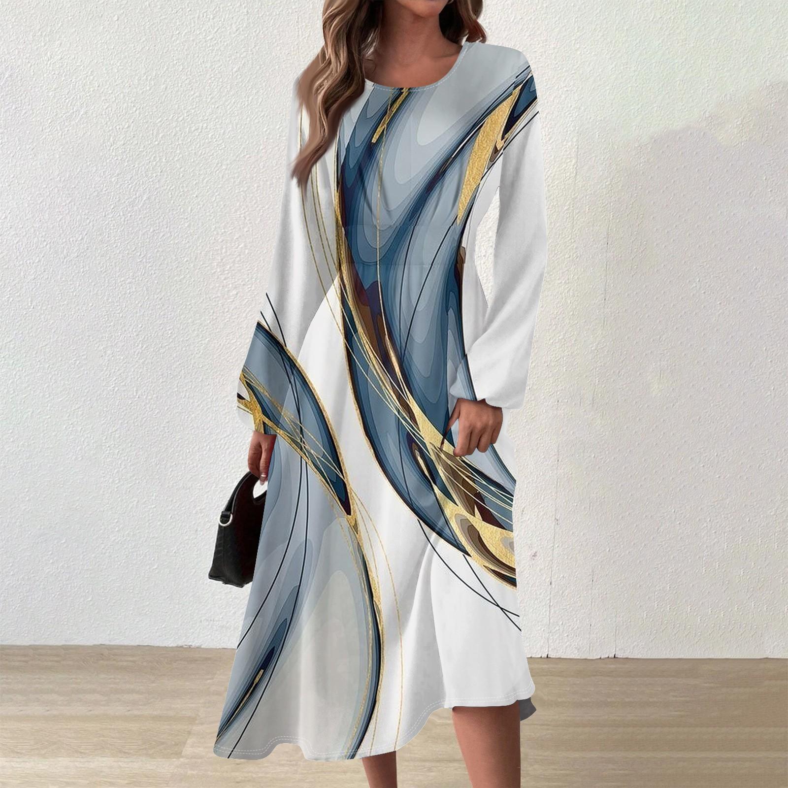 

Женское осенне-зимнее повседневное модное платье с круглым вырезом и длинным рукавом с принтом XXL серебряный