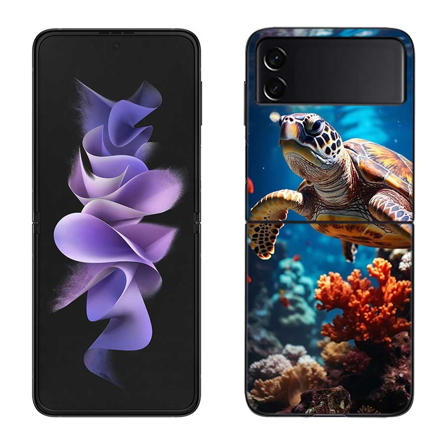 Marine Organisms, Sea Turtles, And Animals Phone Case For Samsung Z Flip 7 6 5G Galaxy Z Flip 5 4 3 Black Hard Cell Cover Luxur