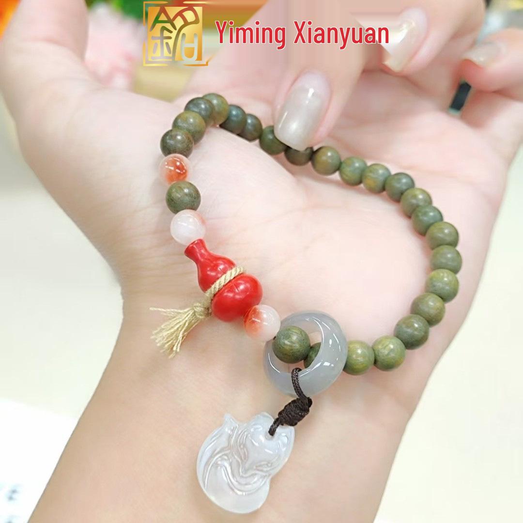 Yi Ming Green Sandalwood Cinnabar Gourd Feng Jiu Couple Bracelet: Contemporary Chinese Prayer Beads.