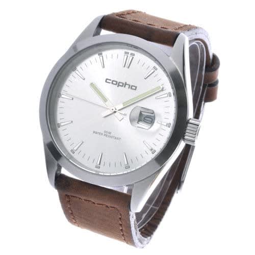 COPHA BASIC TIME 42 Men's Business Dress Watch, Limited Edition, Simple, High-Look Analog Quartz Movement, Officially Imported, Silver/Brown Leather S