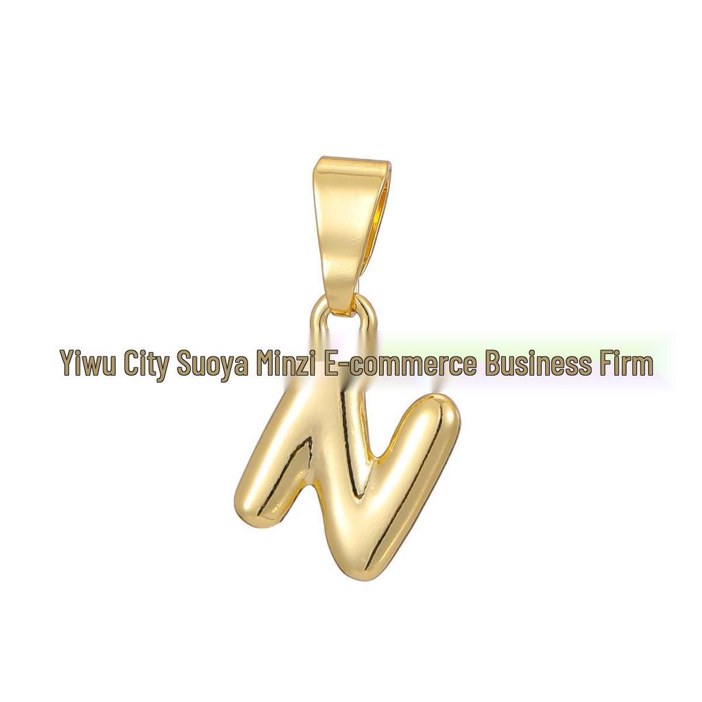 18k Gold-Plated Brass Mini Bubble Letter Pendant Necklace, DIY Personalized with 26 English Letters.
