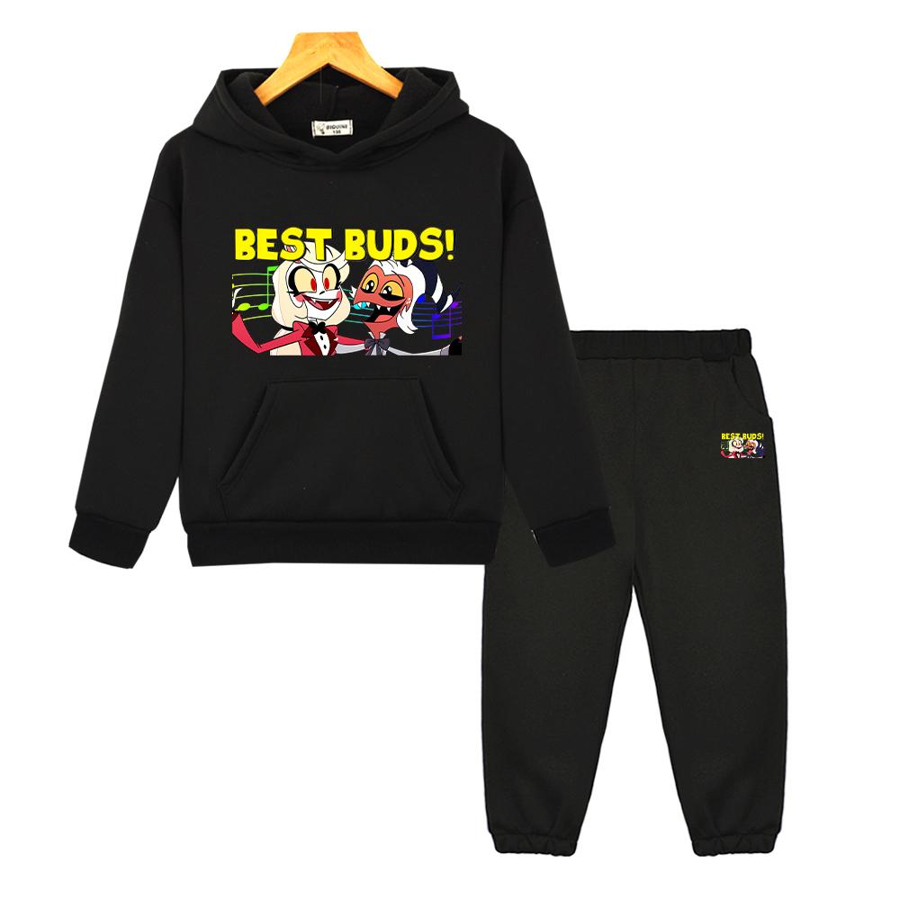2PCS pullover+Pant kid boutique clothe Autumn helluva boss print hoodie Fleece Comfortable Sweatshirt jacket boy girl Spors Sets