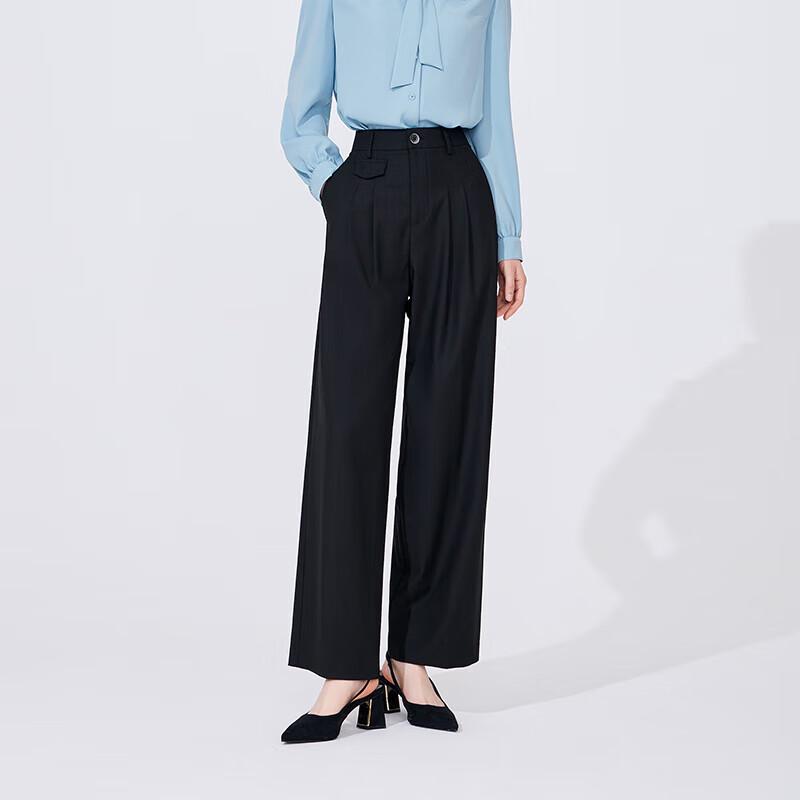 Navigare Women's Cinched Waist Wide-Leg Straight Pants