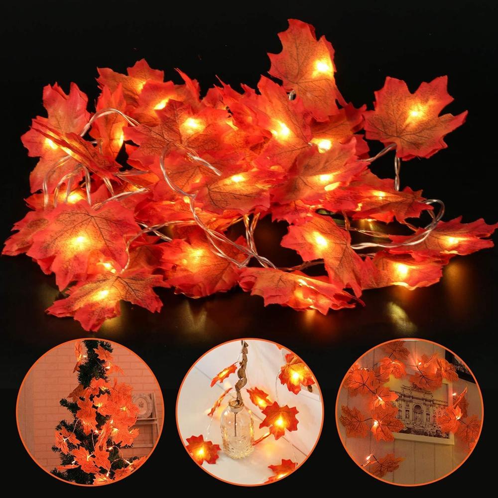 Fall Garland Lights Decor Fall Maple Leaves Pumpkin String Lights