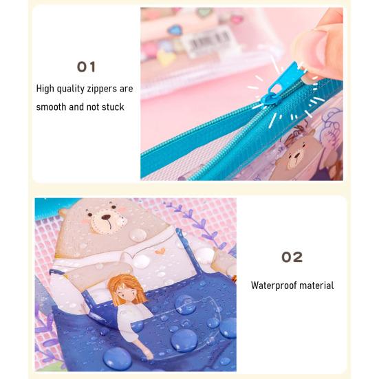 Clear Mesh Pencil Case with Zipper Large Capacity Transparent Stationery Bag for Students Exam Compliant Portable Multi-Purpose Makeup Travel