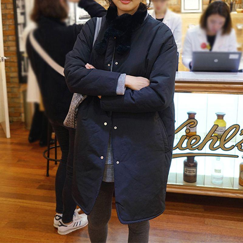 

Minimalist Straight Mid-Length Loose Velvet Warm-Keeping Cotton Clothing Black S(Below 57.50kg)