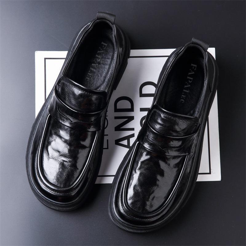 2025 Men's Leather Shoes with One Foot British Style Loafers Genuine Leather Business Trend Leather Shoes Men's Casual High Sense
