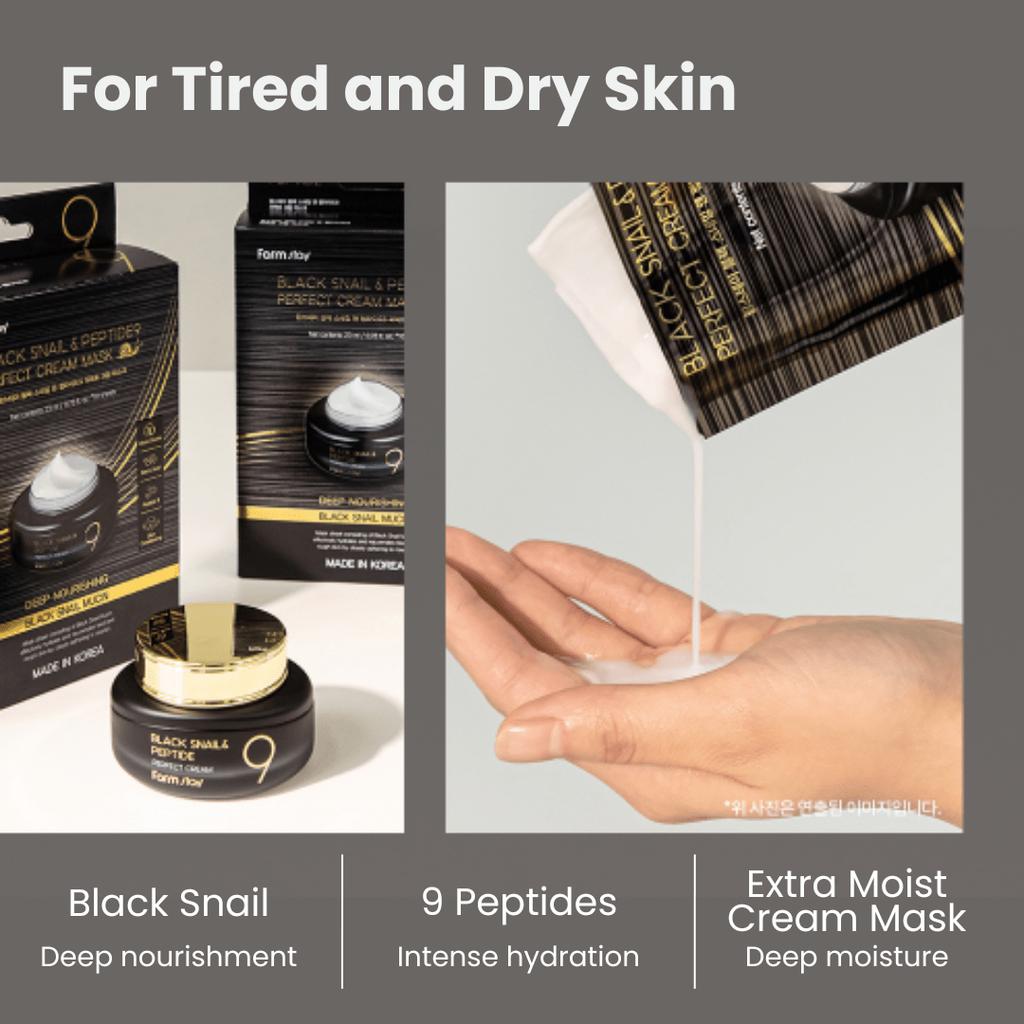 FARM STAY Black Snail & Peptide 9 Perfect Cream Mask 10szt.+LOSOWY PREZENT