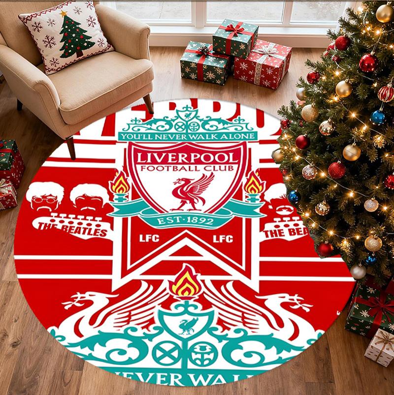 Kulatá rohožka se vzorem Liverpool F.C., Vnitřní/venkovní podložka, na piknik, do herny, ložnice, kanceláře, obývacího pokoje, Dekorativní koberec do domácnosti, Dárek k narozeninám