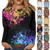 Damen Basic Langarm-T-Shirt Rundhals Blattdruck Einfaches Oberteil Alltags Pullover Party Geschenk Vielseitiges T-Shirt