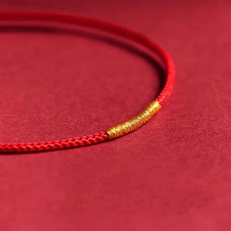 Hand Braided Red Rope Bracelet with Lucky Bead Adjustable Couple Anklet for Valentine Gift Wrist Wear