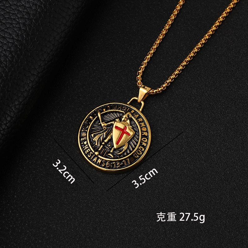 New Vintage Jewelry Zinc Alloy Epoxy Western Medieval Templar Pendant Necklace