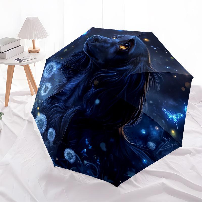 1 PC Automatic Folding Umbrella - Magical Night Dog Pattern, Portable & Foldable Design with 8 Ribs, Christmas Birthday Gifts