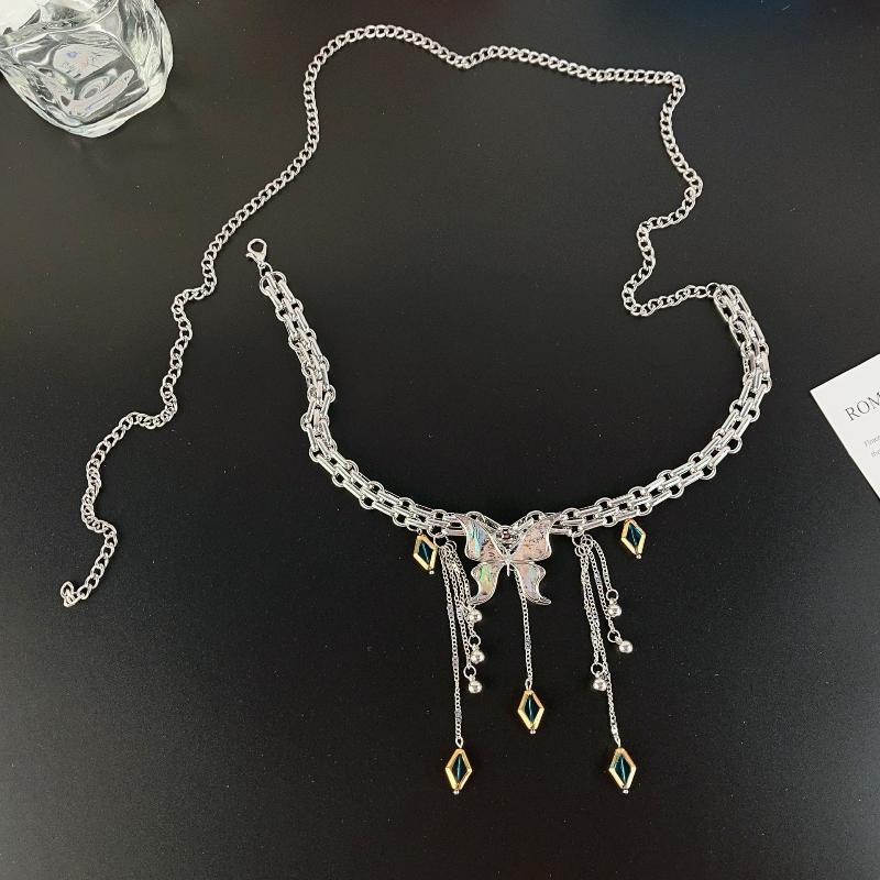 Butterfly Tassel Waist Chain Y2K Trendy Cross Imitates Pearls Waist Chain Jeans Skirts Accessories Vintage Belt