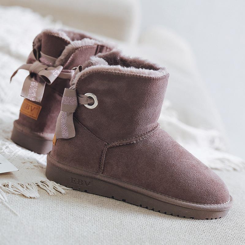 

[] Winter fashion bow snow boots female students cute leather non-slip warm 40