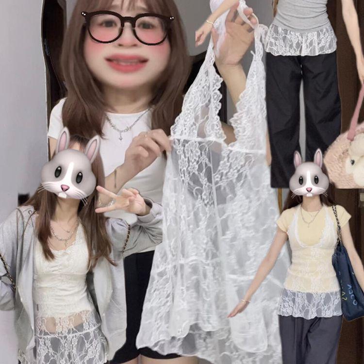 White Lace V-Neck Halter Top - Women's Sleeveless Belly-Covering Design