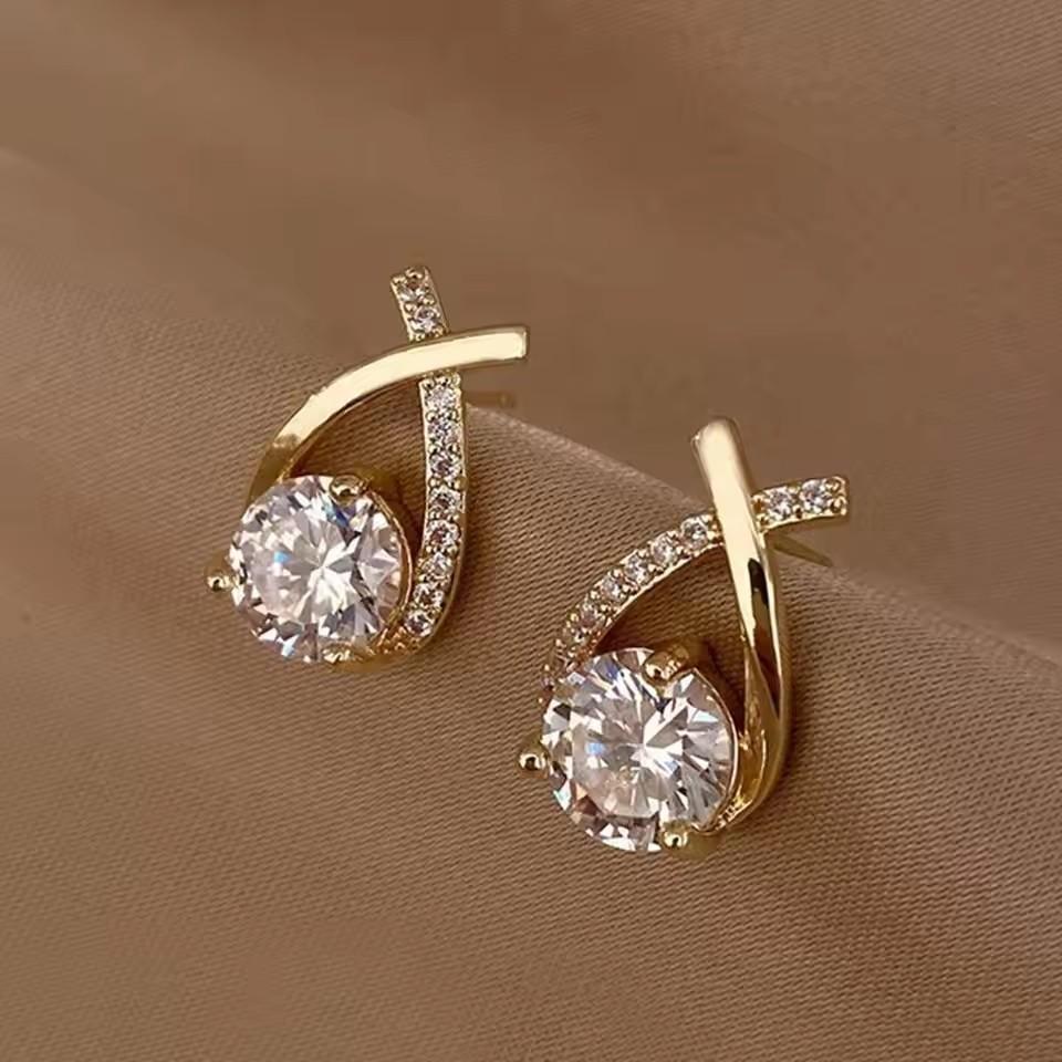 Elegant Cross Zircon Stud Earrings For Women High End Light Luxury Temperament Fashion Jewelry Accessories