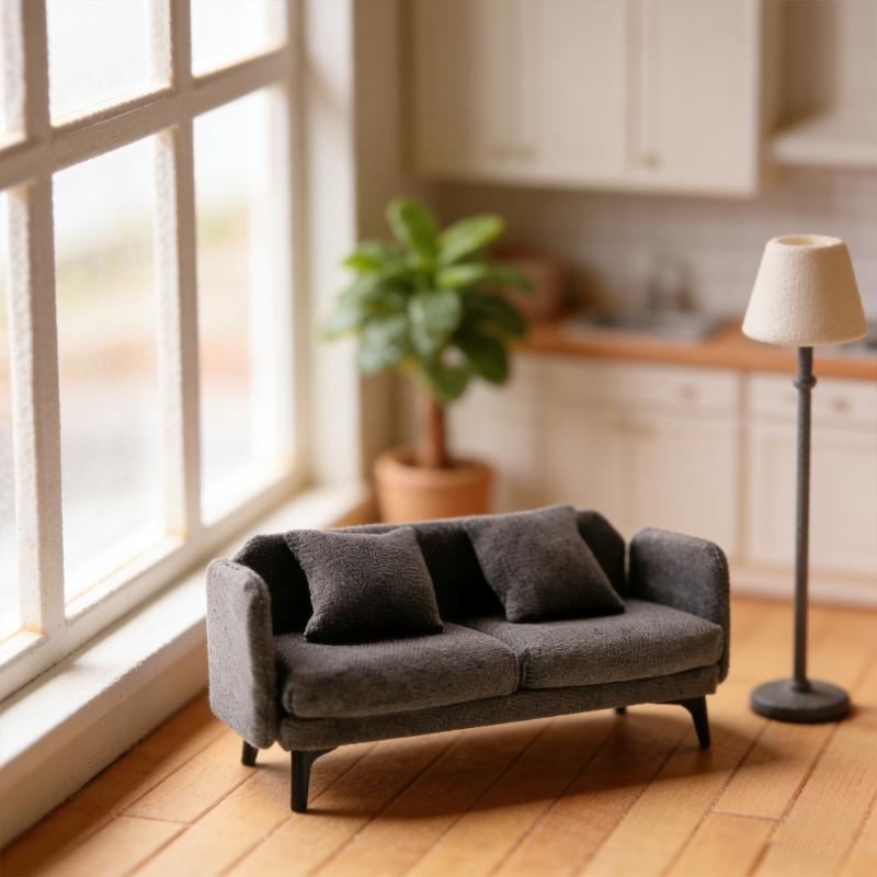 1/12 Miniature Sofa Model Figurine Doll House Furniture Soft Fabric Love Seat Easy to Clean Scene Setting Accessories