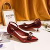 Pointed Toe with High Heels, Thin Heel, Red Bridal Wedding Shoes, Spring and Autumn, Medium Heel, Light Mouth Single Shoes