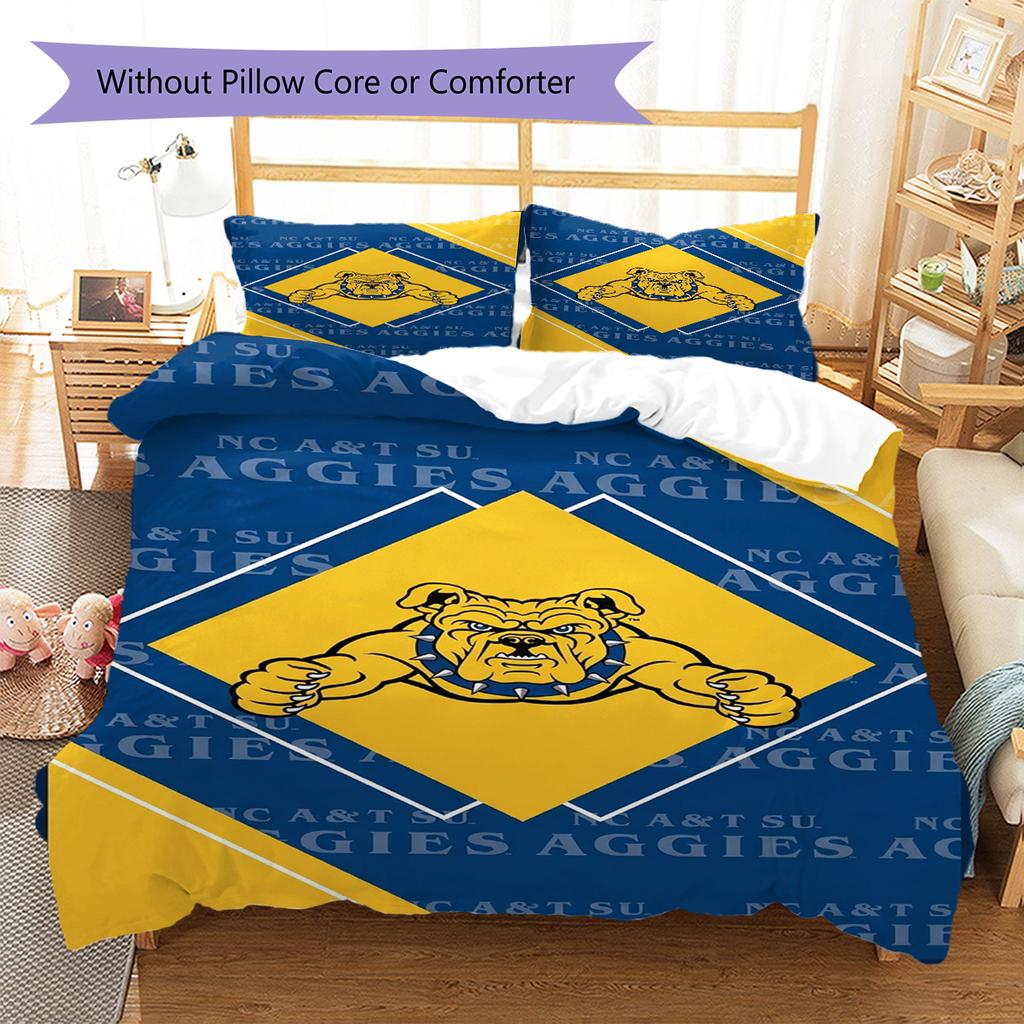 North Carolina A&T Aggies Pattern Bedding Set Quilt Cover Pillowcase Home Decor Gift (1 * duvet cover + 2 * pillowcase, without core)