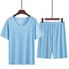 Men's Ice Silk Summer Pajama Set - Round Neck Short Sleeve and Shorts