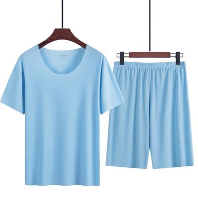 Men's Ice Silk Summer Pajama Set - Round Neck Short Sleeve and Shorts