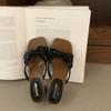 Niche Minimalist Style Retro Bow Thick Heel Slippers Summer
