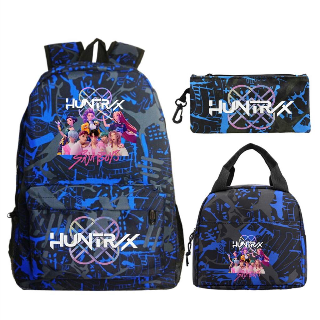 Primary and secondary school students schoolbag three-piece set, animation cartoon personalized printing backpack, casual pencil bag, meal bag