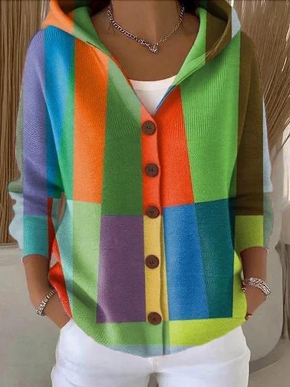 New V-neck button long-sleeved hooded sweater autumn and winter Christmas fashion personalized coat women