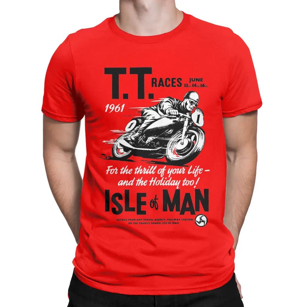 Magliette Retro Novità per Motociclisti da Uomo Girocollo in Cotone The Isle of Man TT Manica Corta Magliette Abbigliamento Originale