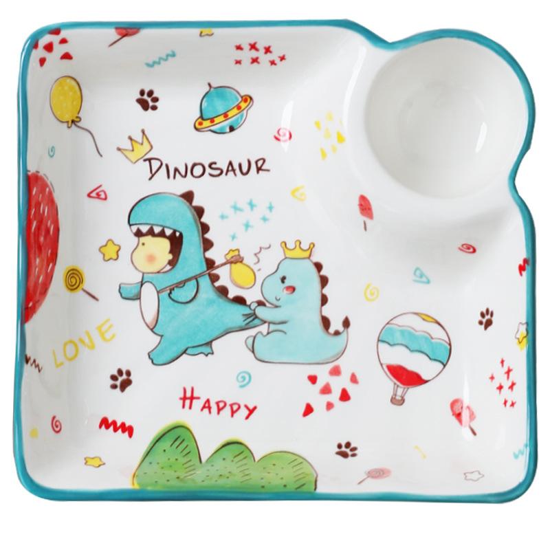 Cartoon Ceramic Dumpling Plate Sushi Plate Vinegar Dish Dumpling Plate Compartmented Dinner Plate Tableware Bowls and Dishes