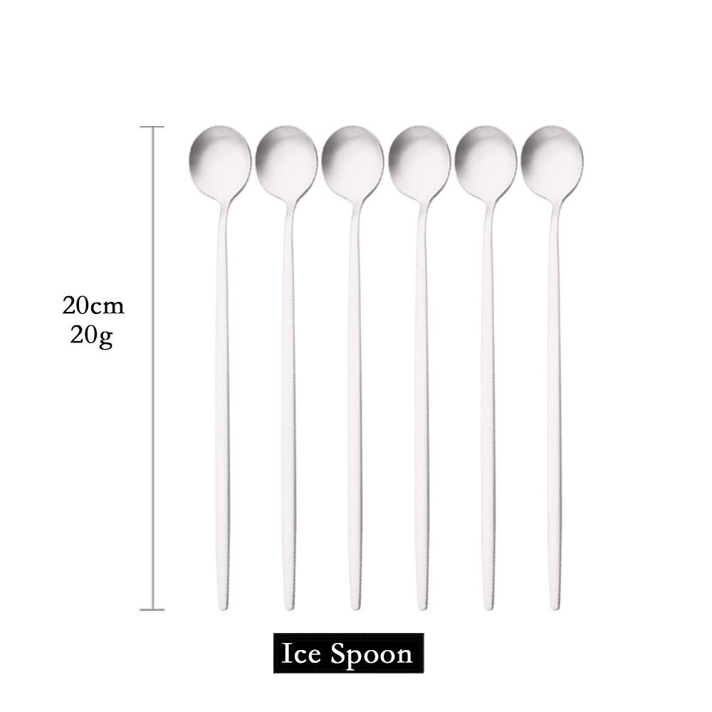 6Pcs Matte Black Long Hangdle Spoon For Stirring Drink Steainless Steel Gold Dinnerware Tableware Cutlery Ice Cream Spoon Set