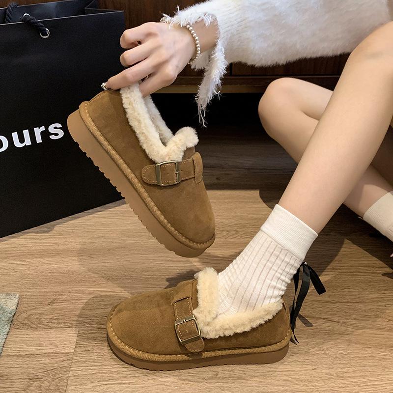 Women's thick bottom large size thickened winter warm fur one snow boots padded lining ankle boots non-slip hiking sports Loafers cotton shoes