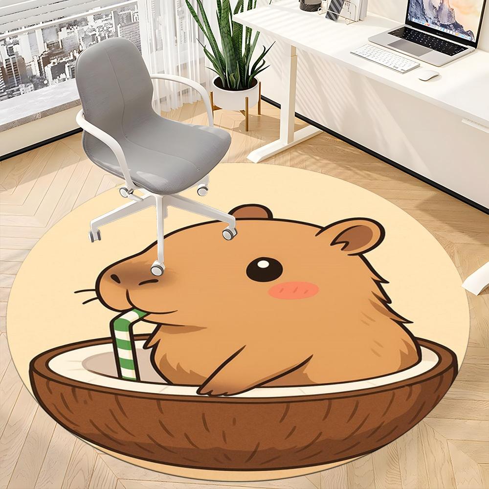 1pc Coconut Capybara Carpet for Office Non Slip, Round Carpet, Soft & Comfortable, Carpet for Office, Lightweight Round Floor Mat