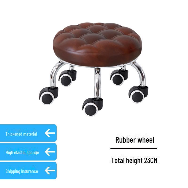 Silent Mobile Beauty Stool with Universal Wheels - Multifunctional, Low-Profile, Round Design for Home or Studio Use.