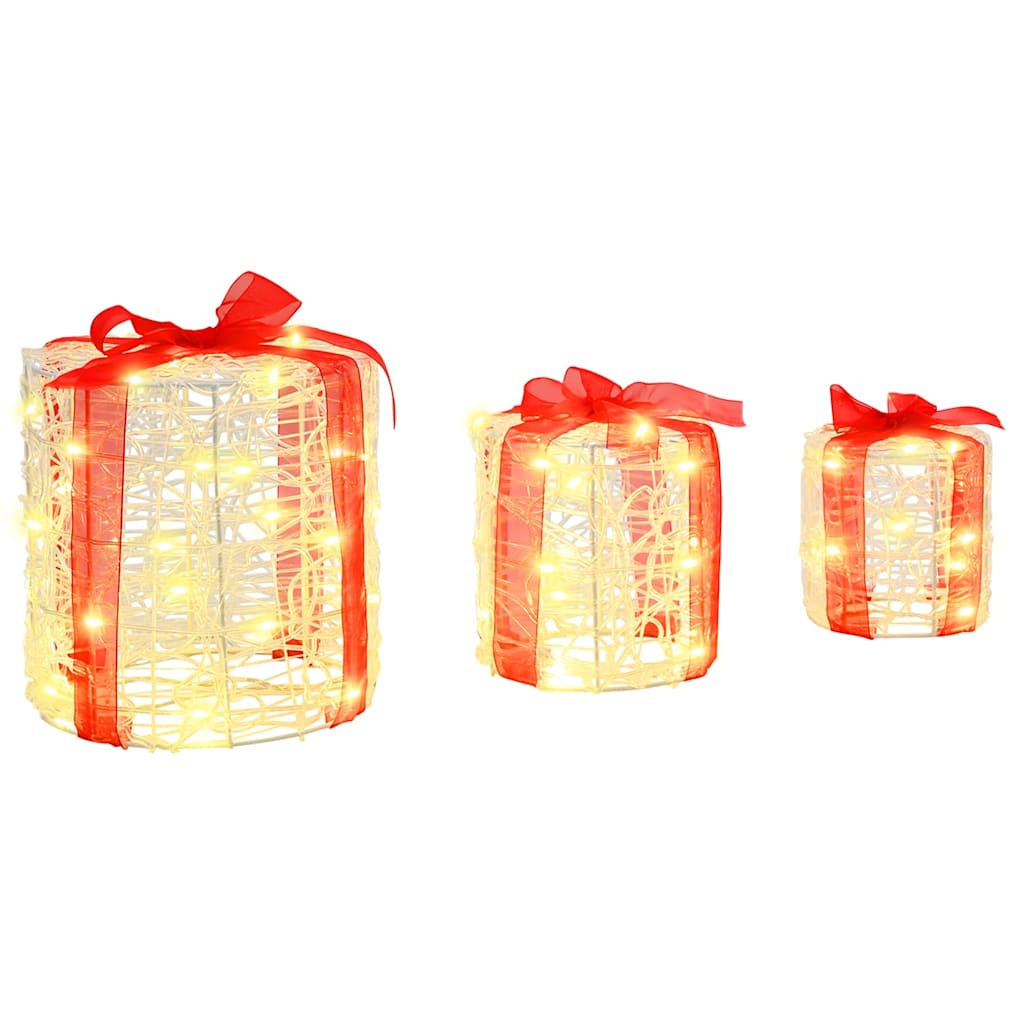 Gift Box Decoration Set 3 Pcs Warm White 20 X 20 X 21 Cm Acrylic