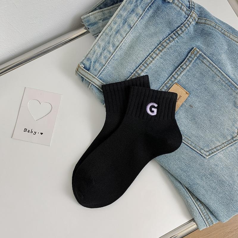 Spring And Summer All-In-One Machine 200-Needle Five-Point Short Socks, Letter Embroidery Trend Boat Socks Women