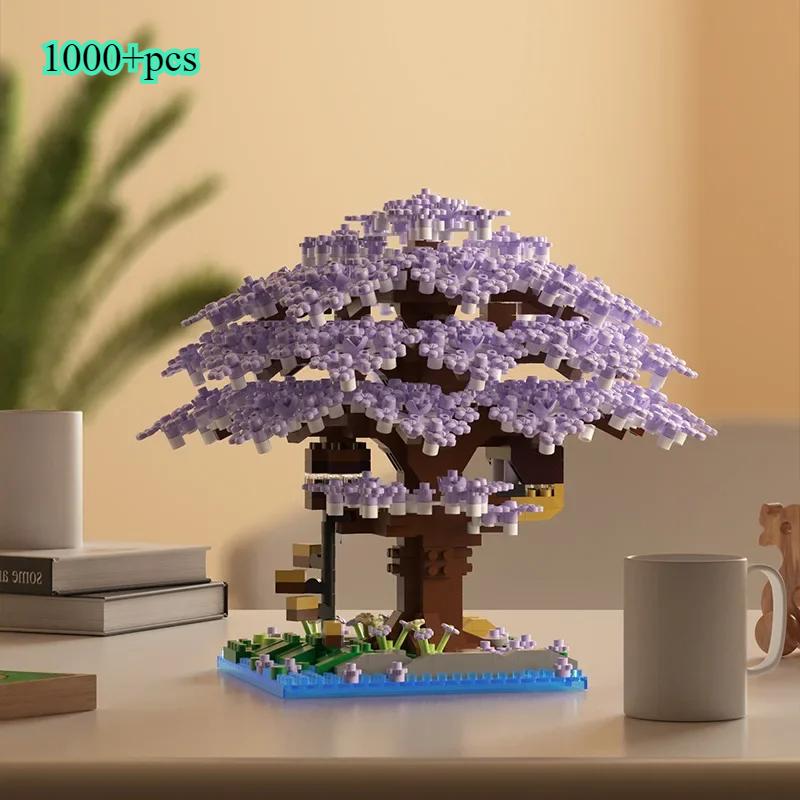 DIY Lila Romantische Kirschblütenblume Rosa Baumhaus Zug Montage Bausteine Klassisches Modell Steine Spielzeug für Kinder