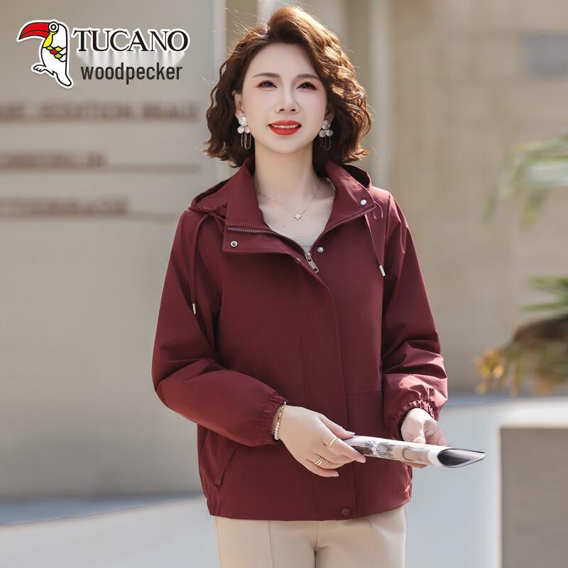 TUCANO Women s Mid-Aged Spring/Autumn Hooded Windbreaker Jacket 4XL