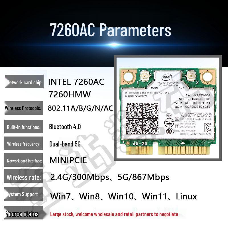Dual-Band 1200M 7260AC Drahtlose Netzwerkkarte mit 5G & Bluetooth 4.0 MINI PCIe