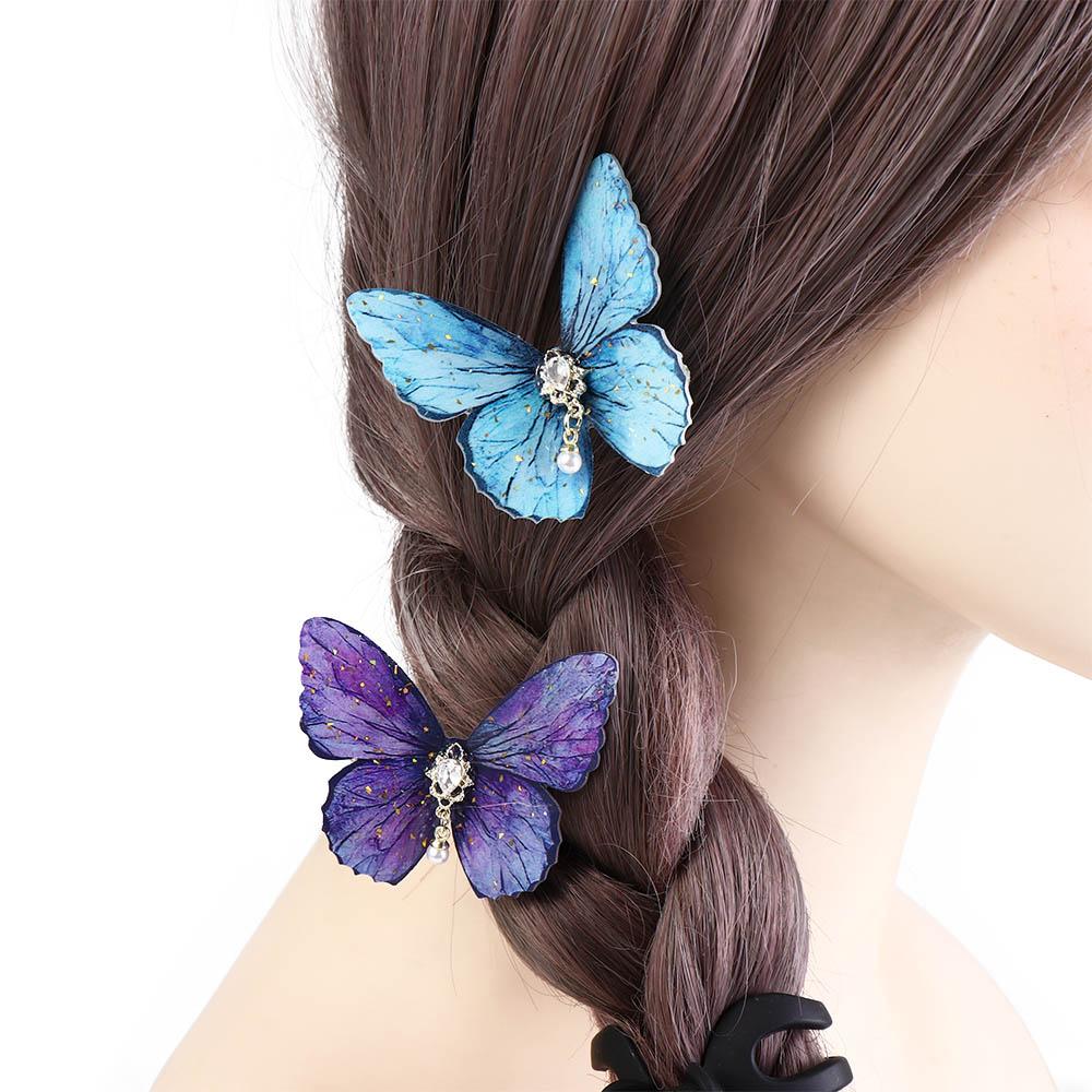 

Crystal Pearl Hairpin Rhinestone Butterfly Hair Clip Temperament Party фиолетовый