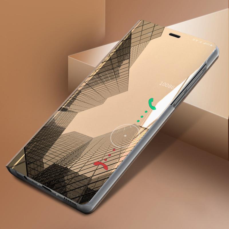 Funda de teléfono anticaída con espejo inteligente para Samsung, Huawei, Honor, Xiaomi, Redmi, iPhone, OnePlus, funda con tapa magnética de cuero PU