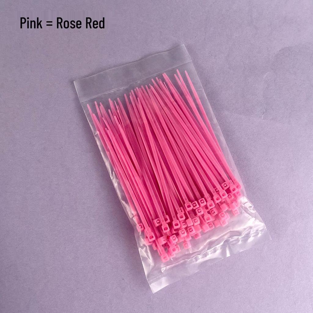 Multi-Color Nylon Zip Ties - 2x100 Pack, Small 2.4mm Wide In Blue, Red, Yellow, Green, Orange, Black, White & Pink